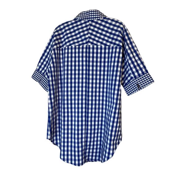 Pings Imports Pleats Collection Pink Flamingo Applique on Gingham Print in Blue - Picture 2 of 5